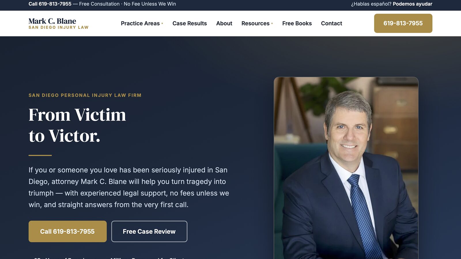 Homepage of the Blane Law personal injury firm website