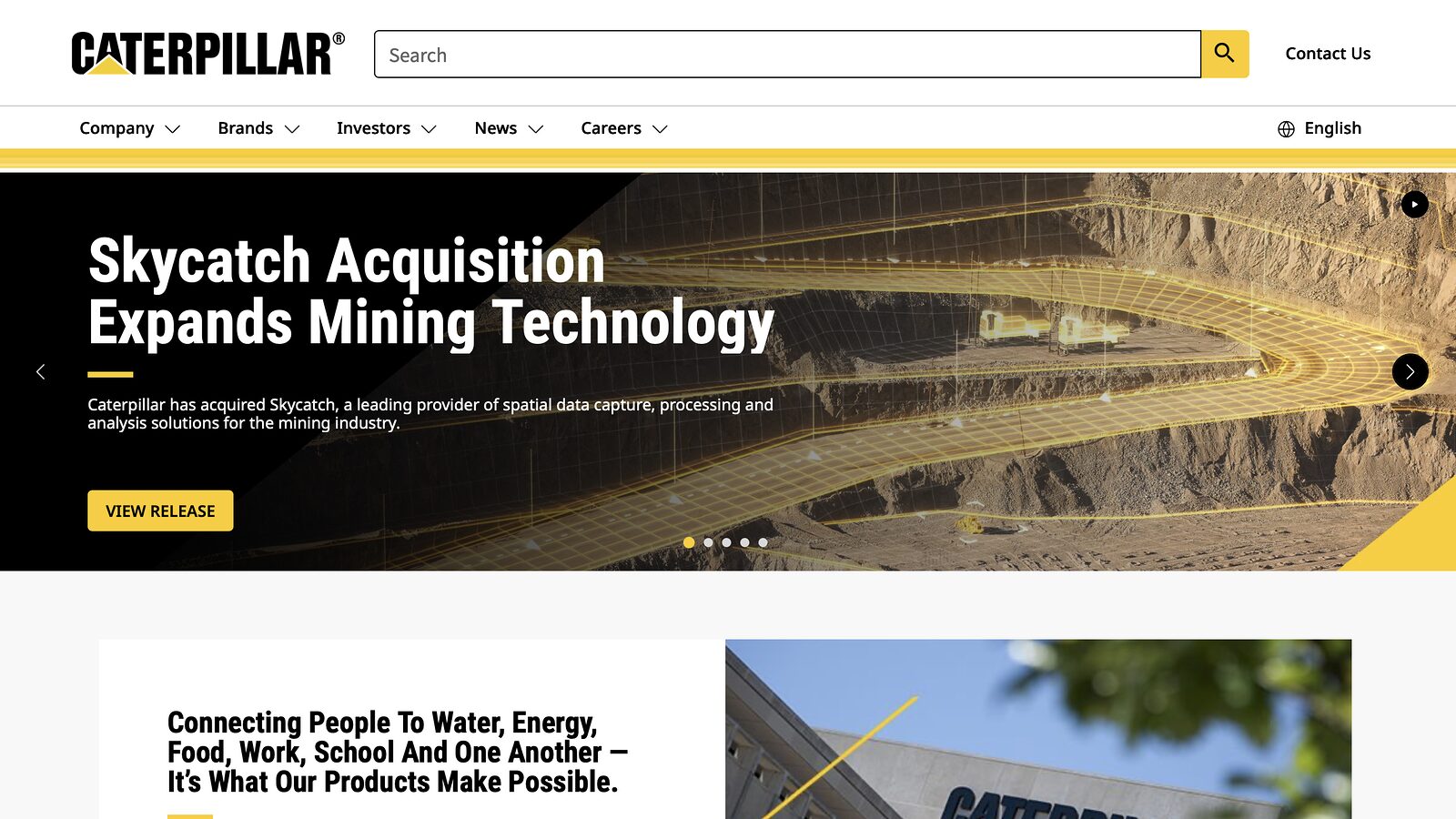Homepage of the Caterpillar website