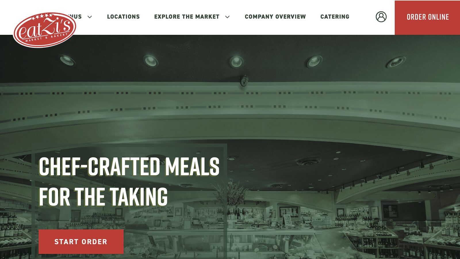 Homepage of the Eatzi's Market and Bakery website