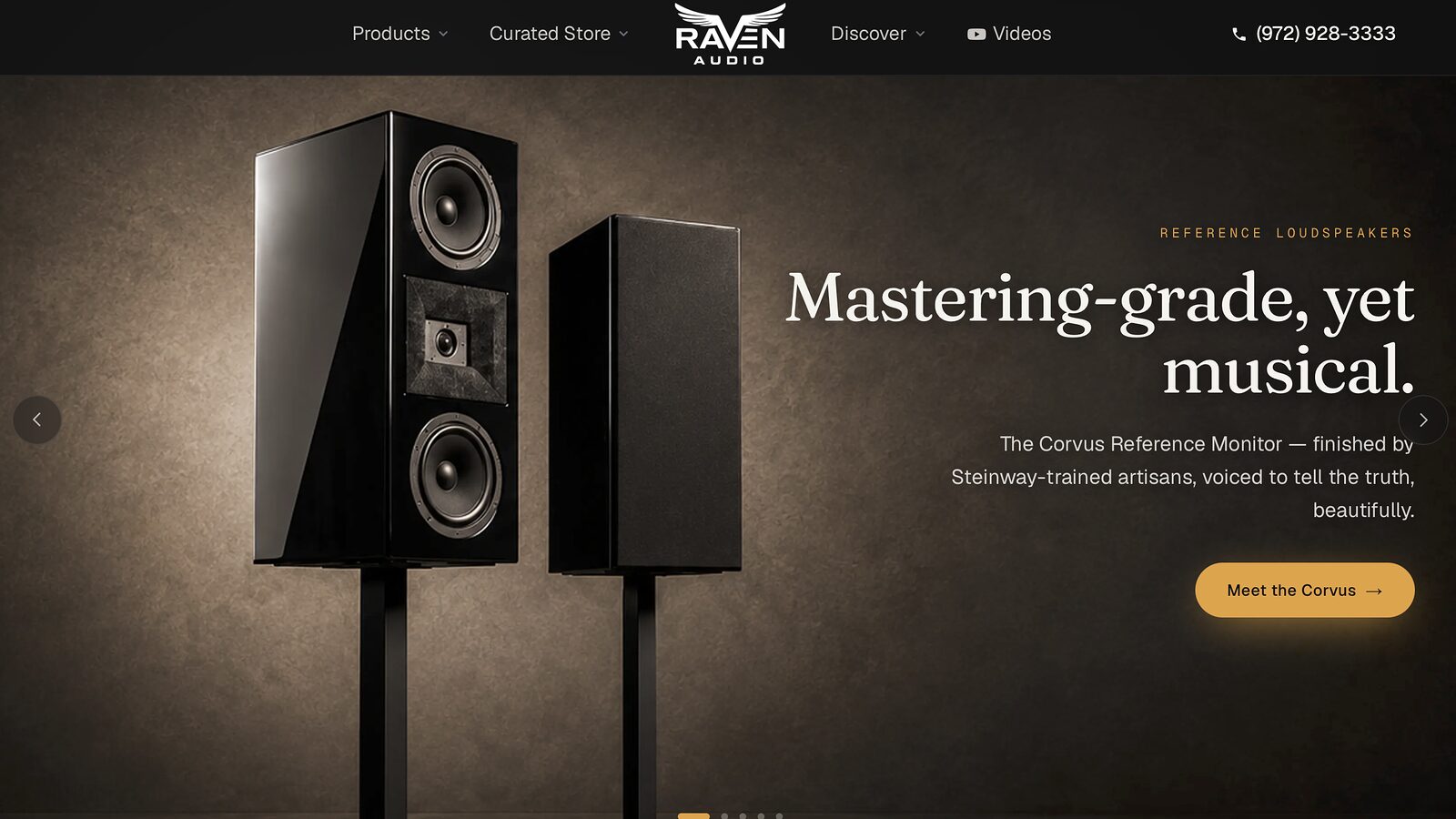 Homepage of the Raven Audio website