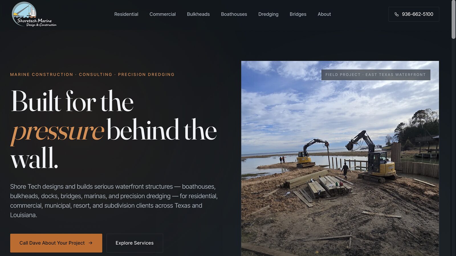 Homepage of the Shore Tech website