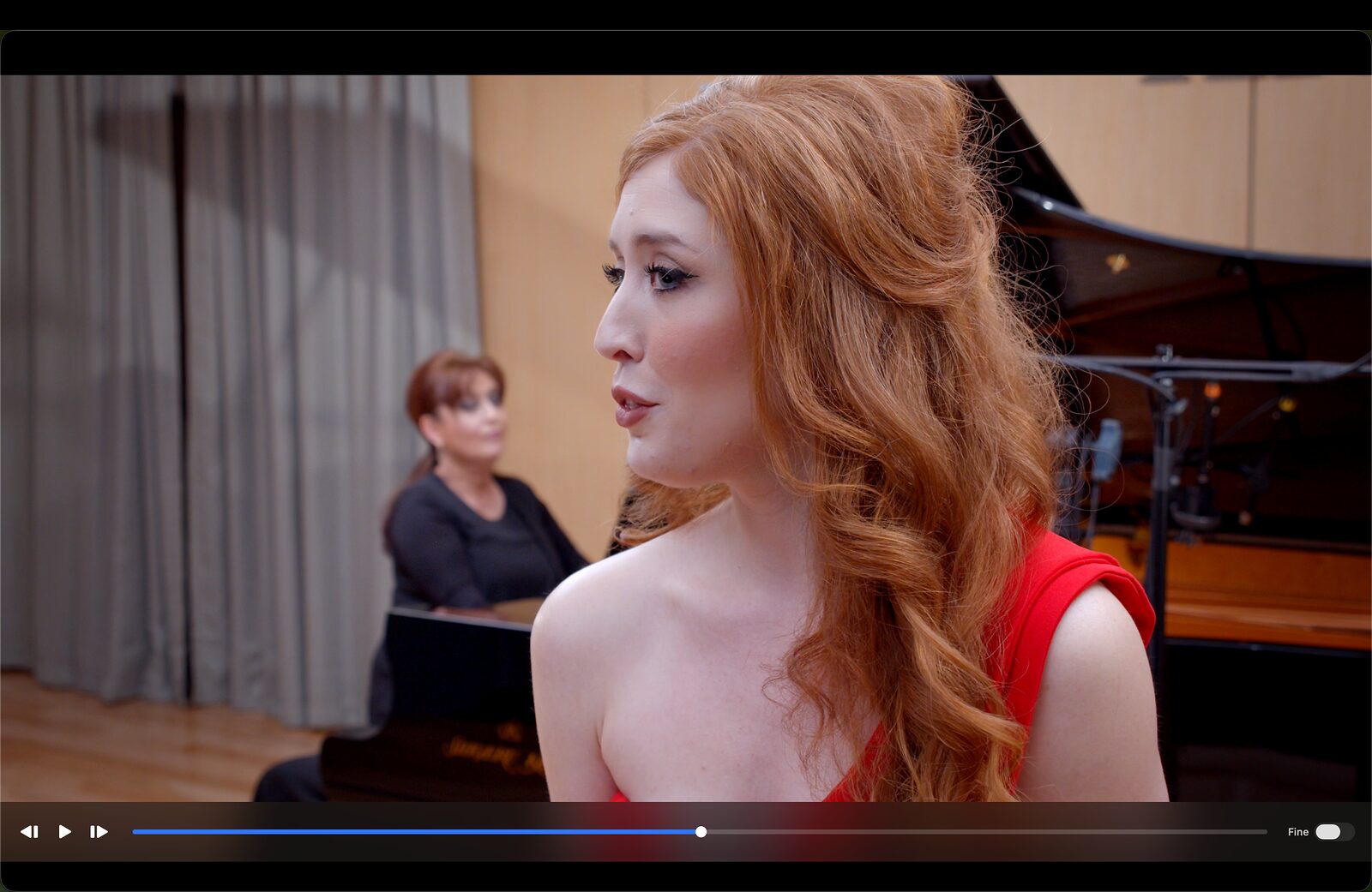 Distraction-free fullscreen playback with the playhead briefly visible at the bottom of the screen